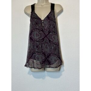 Womens Small Silk Purple Paisley Velvet Straps Top Blouse Boho Fairy Whimsigoth